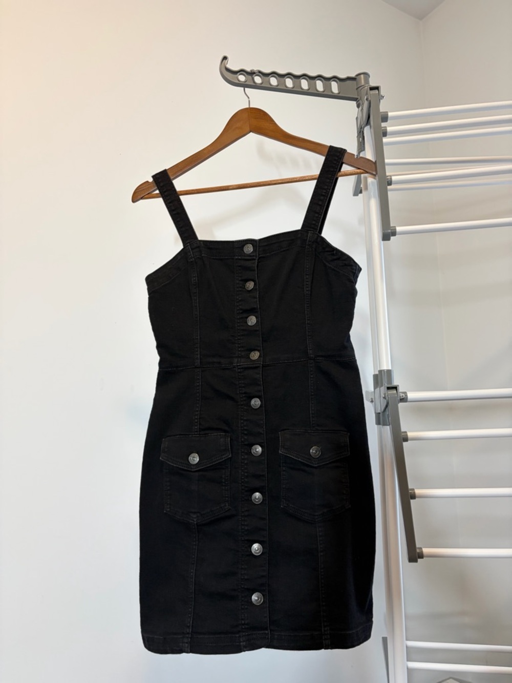 Black Button-Front Denim Dress